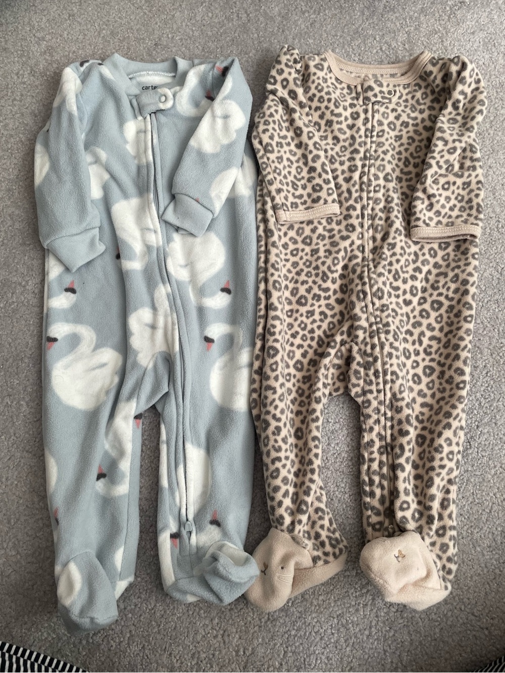 Carter's Baby Fleece two Sleepers - Swan Blue & Leopard Taupe, 3-6 month baby